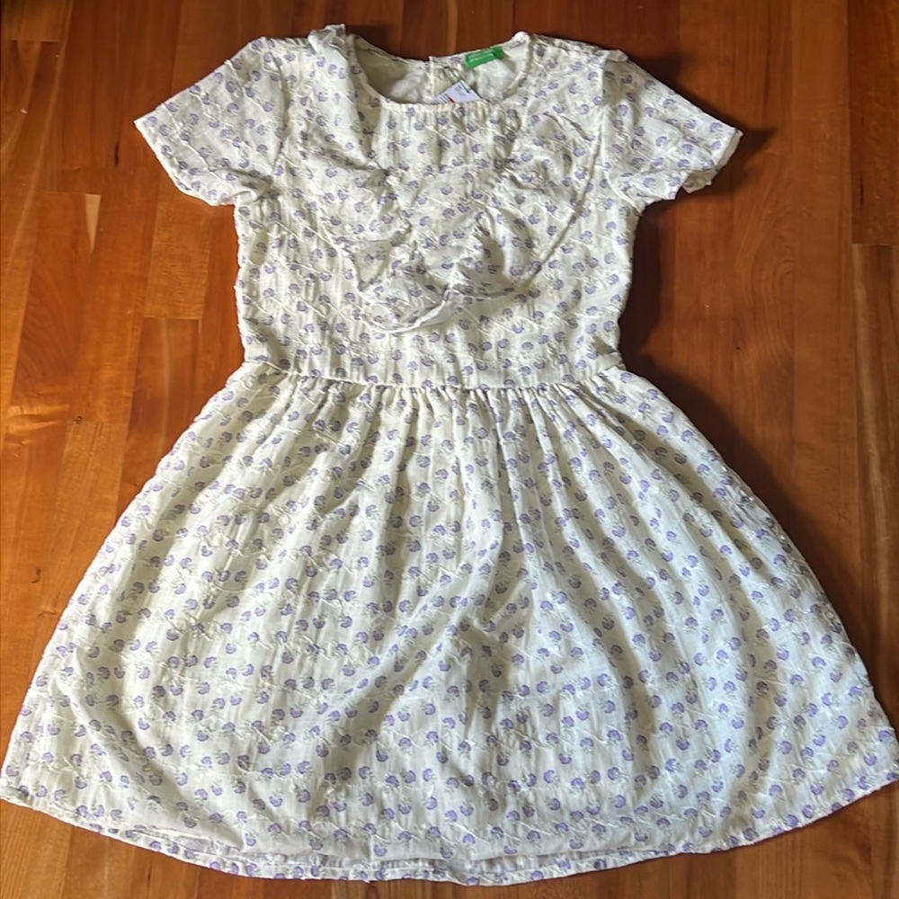 NWT United Colors of Benetton purple and white floral puffy dress